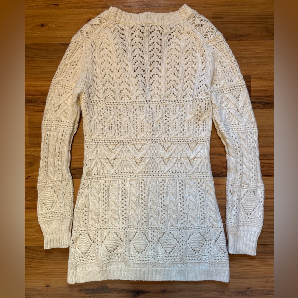 Y2K Vintage GAP Cream Cable Knit Cardigan Longline Alpaca Wool Cottagecore Boho - Picture 2 of 10